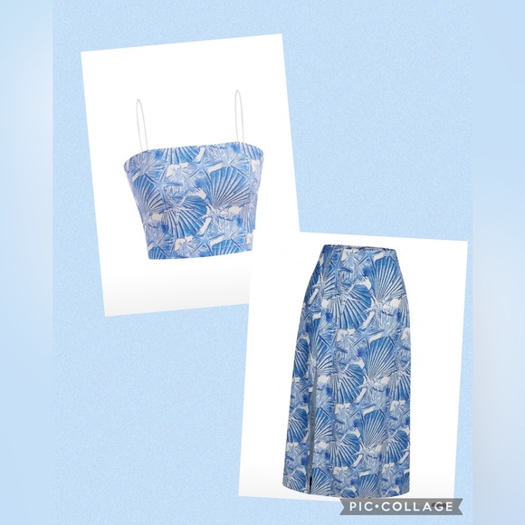 SHEIN Other - Blue Seashell Print Two-Piece Set - Crop Top & Midi Skirt